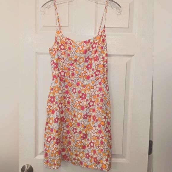 Aritzia Sun Deh Floral Mini Short Straps Sundress Pink Orange Boho Vacay Fairy M - Picture 3 of 11